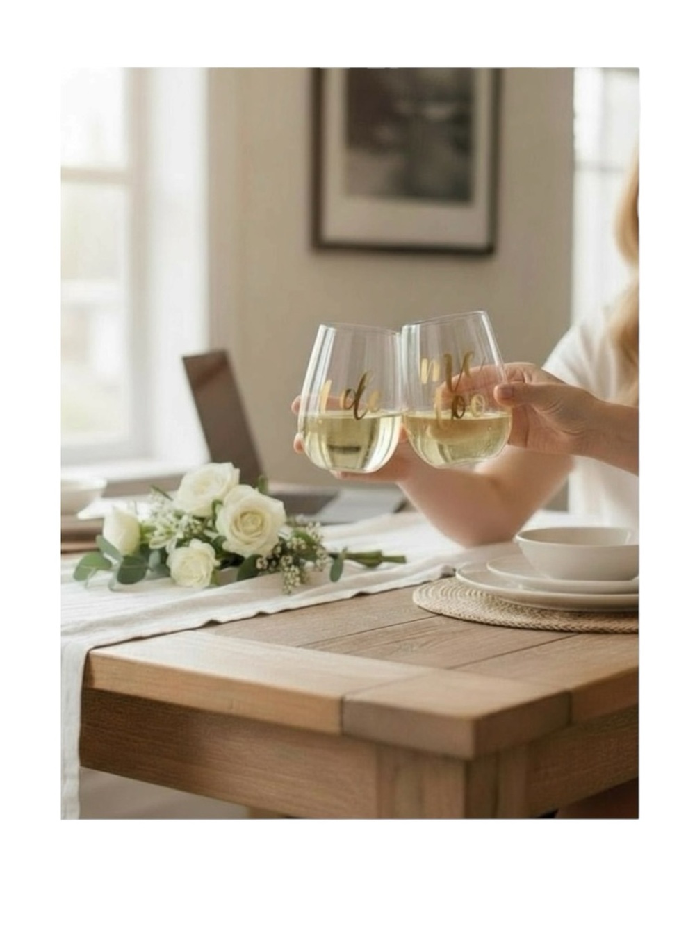 new ✶ I Do + Me Too ✶ Clear Bridal Wine Glass ✶ Set of 2 ✶ Gold Foil Lettering ✶